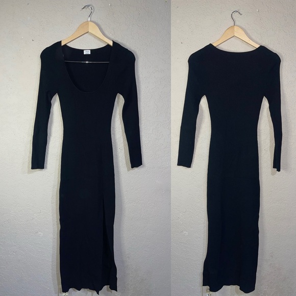 Wilfred Aritzia | Black Ribbed Slit Maxi Dress Size: Small - Picture 2 of 4